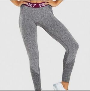 Gymshark Heather Gray Leggings with Purple Waistband